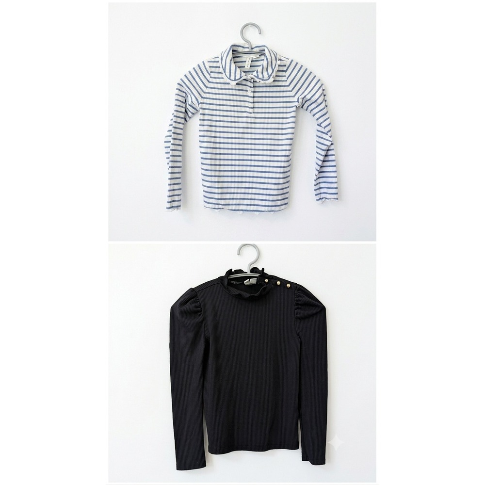 Janie and Jack Girls Ribbed Top‎ Bundle Navy Ruffle Mock Neck Blue Stripe Polo 6